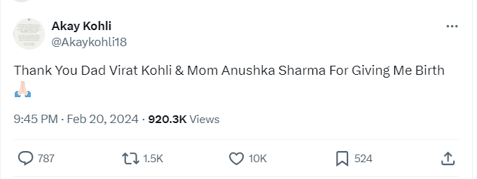 Akaay Kohli fake twitter account meme